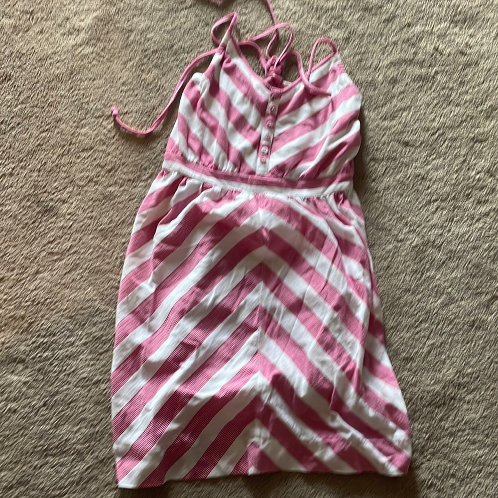 American Eagle white and pink striped dress